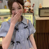 ミニリボンスリットストライプシャツ