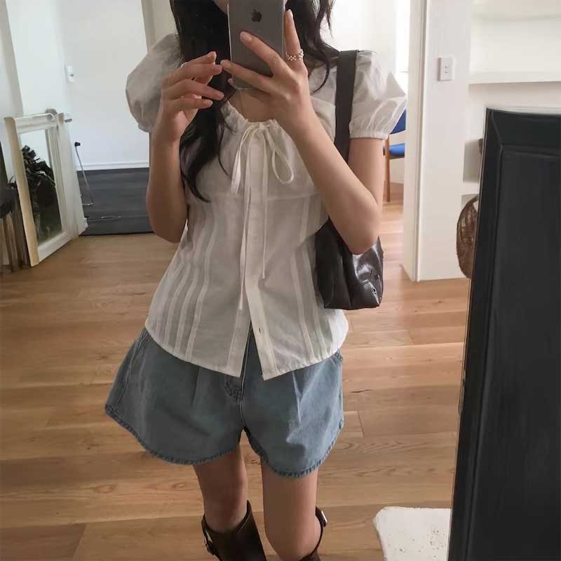 ウエストマークリボンブラウス