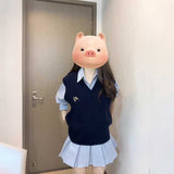 ニットベスト＆ストライプシャツワンピースSET