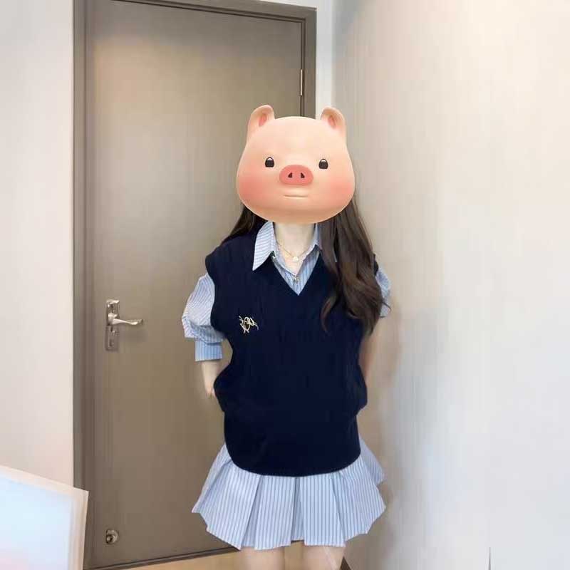 ニットベスト＆ストライプシャツワンピースSET