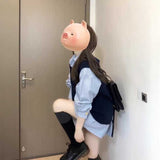 ニットベスト＆ストライプシャツワンピースSET