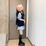 ニットベスト＆ストライプシャツワンピースSET