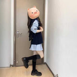 ニットベスト＆ストライプシャツワンピースSET
