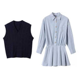 ニットベスト＆ストライプシャツワンピースSET