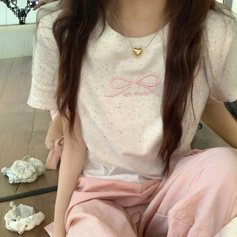 フレンチピンクリボンTシャツ
