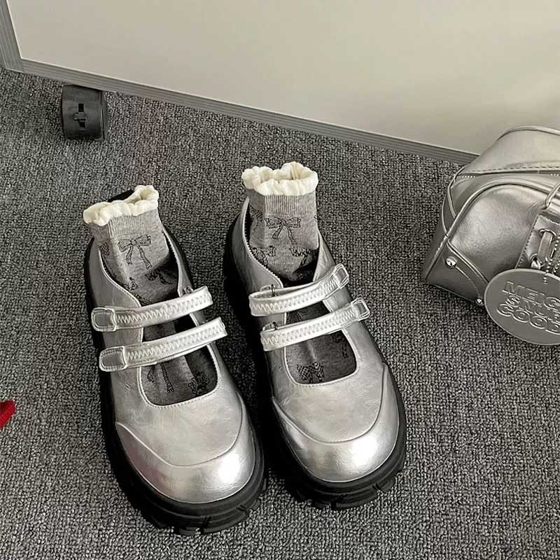 厚底ダブルベルトスポーティーバレエスニーカー