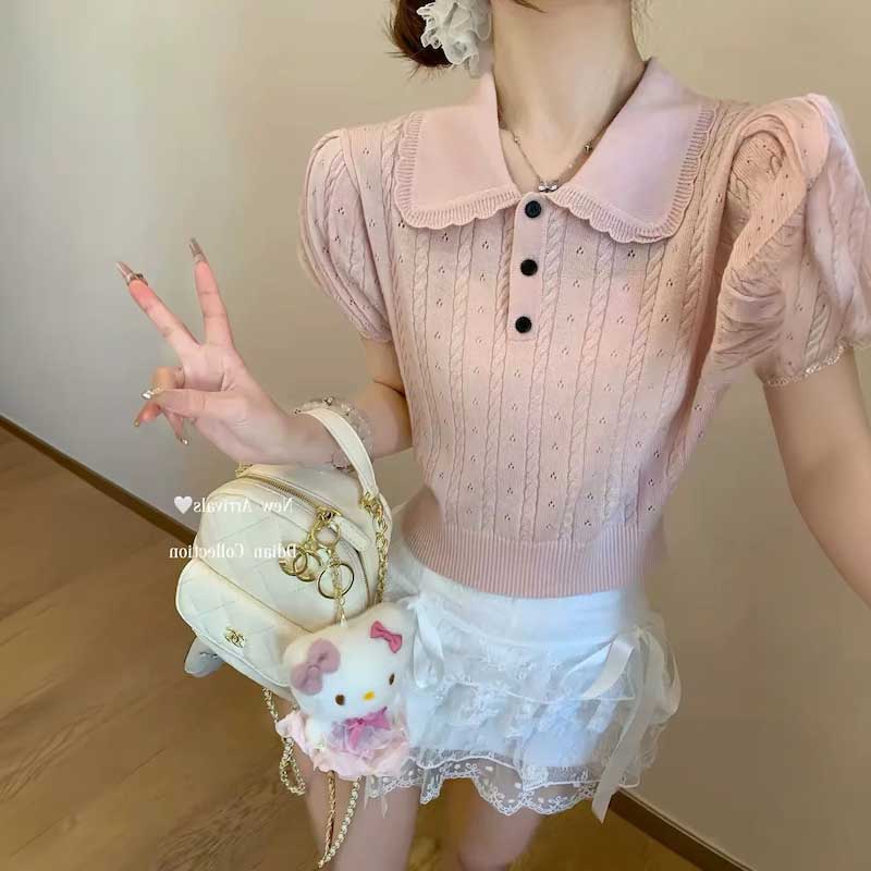 スカラップカラーポロニット