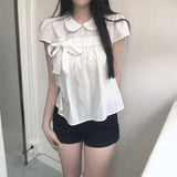 ワンサイドリボンホワイトブラウス