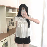 ワンサイドリボンホワイトブラウス