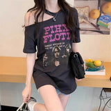 アシンメトリーデザインネックTシャツ