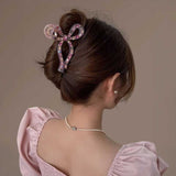 ピンクグリッターリボンヘアクリップ