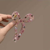 ピンクグリッターリボンヘアクリップ