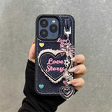 Y2KデニムハートiPhoneケース