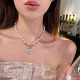 シャイニーハートパールチェーンネックレス