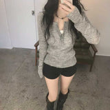 ボタンネックリブニットロンT