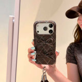 チャーム付きタータンチェックリボンiPhoneケース