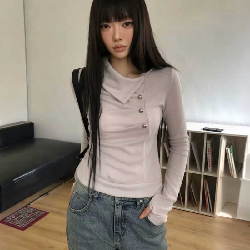 ワンサイドボタンギャザートップス