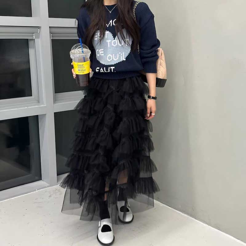 エアチュールティアードロングスカート