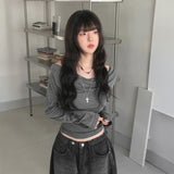 オフショルダールーズギャザーロンT
