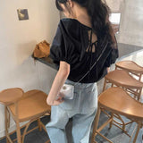 ダブルバックリボンパフブラウス