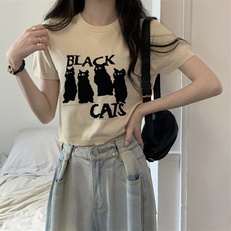 BLACK CATS半袖ニット – Girls Crush