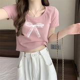 リボンプリントリブTシャツ