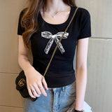 リボンプリントリブTシャツ