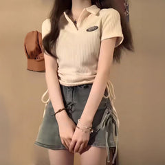 サイドリボンポロリブTシャツ