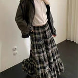 タータンチェックティアードロングスカート