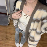 クリームシャギーボーダーカーディガン