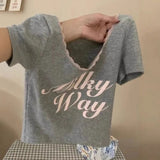 フレンチピンクリブクロップドTシャツ