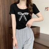 リボンプリントリブTシャツ