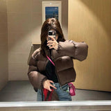 ブラウンレザーパフダウンジャケット