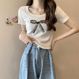 リボンプリントリブTシャツ