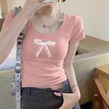 リボンプリントリブTシャツ