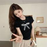 リボンプリントリブTシャツ