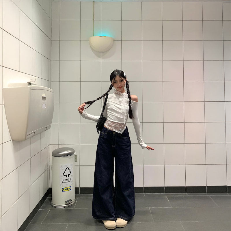 レースレイヤードネックリボントップス – Girls Crush