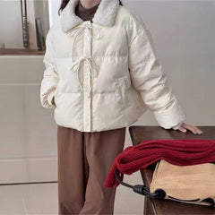 ダブルリボンボアカラーダウンジャケット