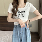 リボンプリントリブTシャツ