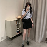 ブルーストライプパフボタンシャツ