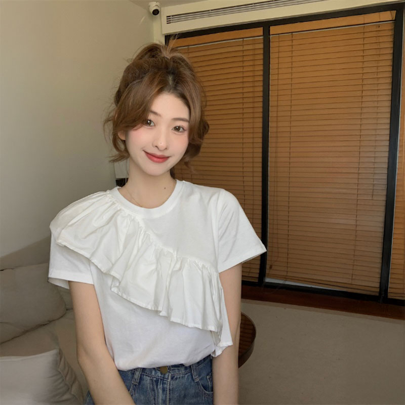 アシンメトリーデザインフリルTシャツ