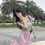 フレンチピンクリブクロップドTシャツ