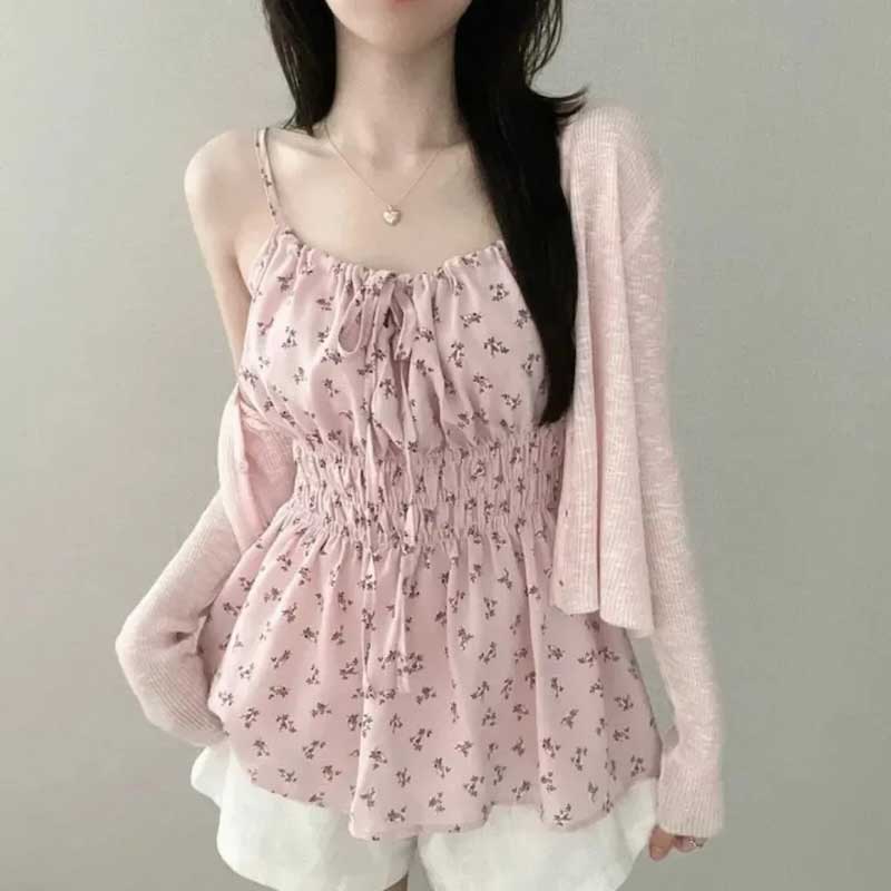 フラワーパターンシャーリングキャミチュニック