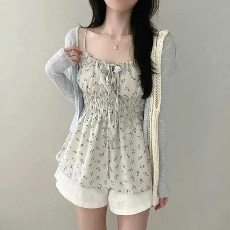 フラワーパターンシャーリングキャミチュニック