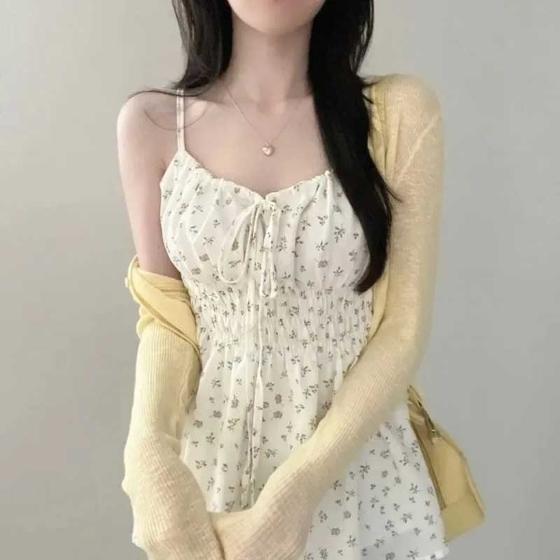 フラワーパターンシャーリングキャミチュニック