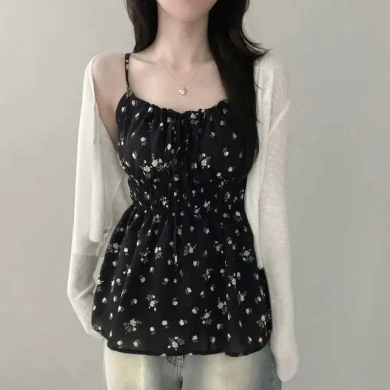 フラワーパターンシャーリングキャミチュニック