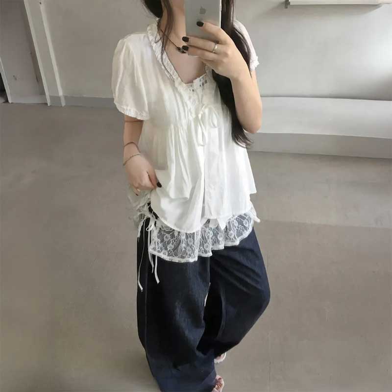 フリルVネックフレアチュニック