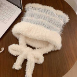 パステルボーダー猫耳ニット帽