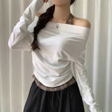 チェックアクセントワンショルダーロンT