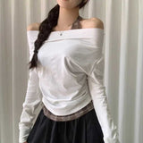 チェックアクセントワンショルダーロンT